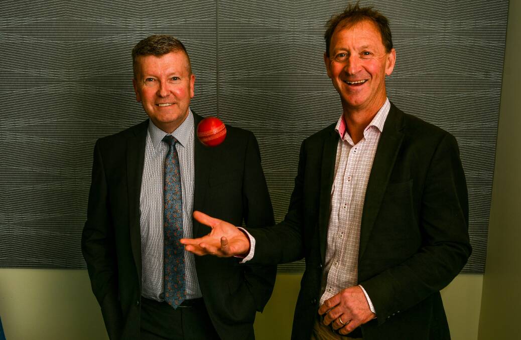 MEN ON A MISSION: Cricket Tasmania chairman Andrew Gaggin welcomes new Cricket North boss Craig Davies into the fray. Picture: Scott Gelston