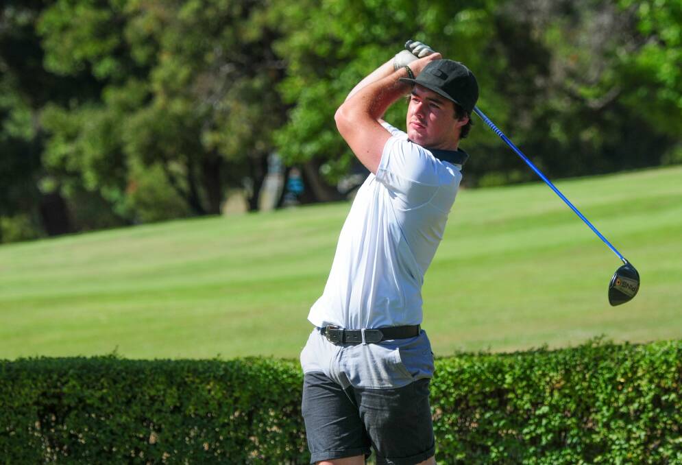 SWING: Former Strahan golfer Brady Ludbey, now living in Queensland, tees off at Riverside Golf Club in the Tasmanian Junior Masters. Pictures: Paul Scambler