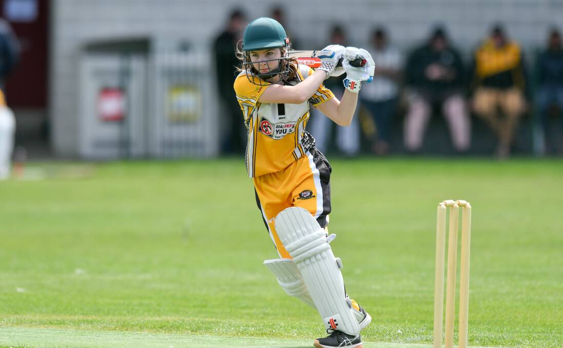 DETERMINED: Longford batter Emma Humphries pulls the ball through the legside on the Tigers way towards another TCL women's Twenty20 title on Sunday.