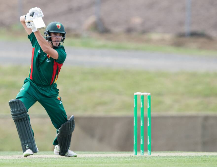 ROCK SOLID: Tasmanian batsman Jack White drove his side to its first win on Tuesday against the Cricket Australia XI in Hobart. Pictures: Brody Grogan