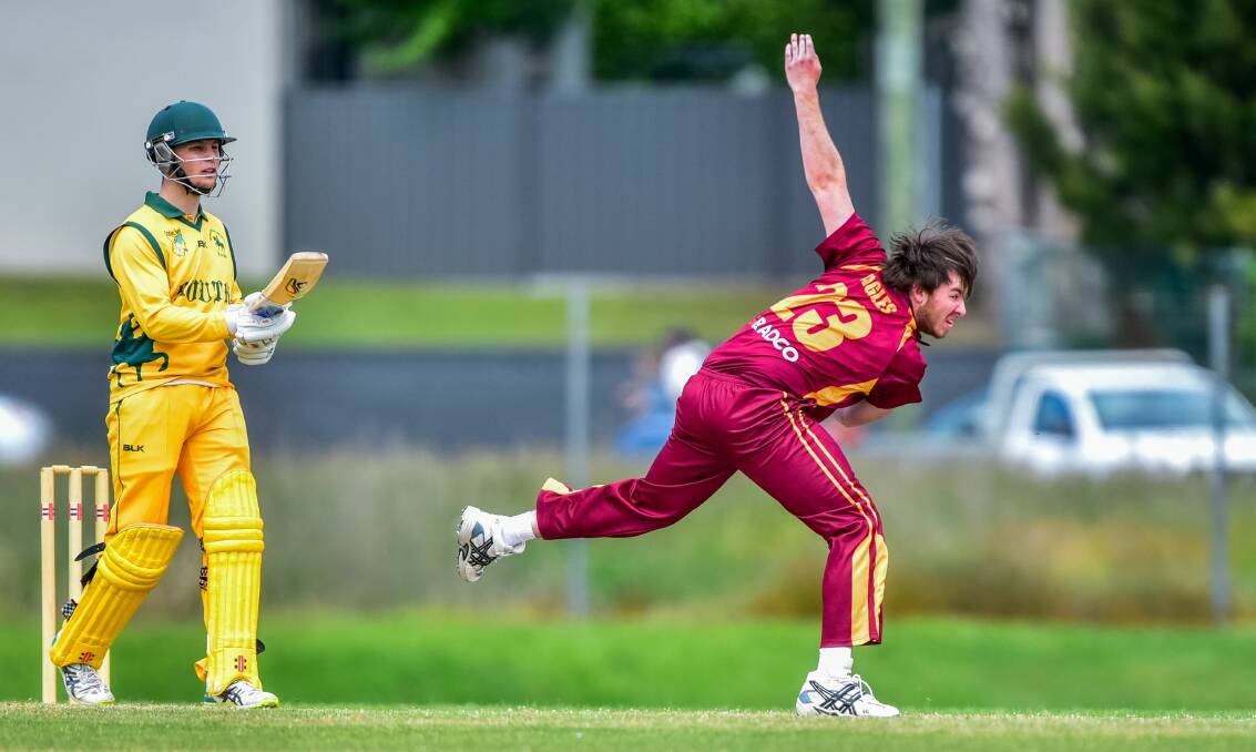 DELIVERY: Mowbray seamer Callum Peck bends his back during Saturday's Greater Northern Cup encounter.