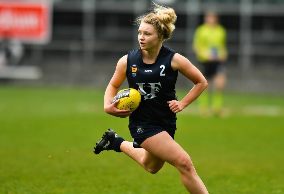 ON THE MOVE: Launceston's AFLW gun Daria Bannister was in great form last week for the Blues with eight goals.