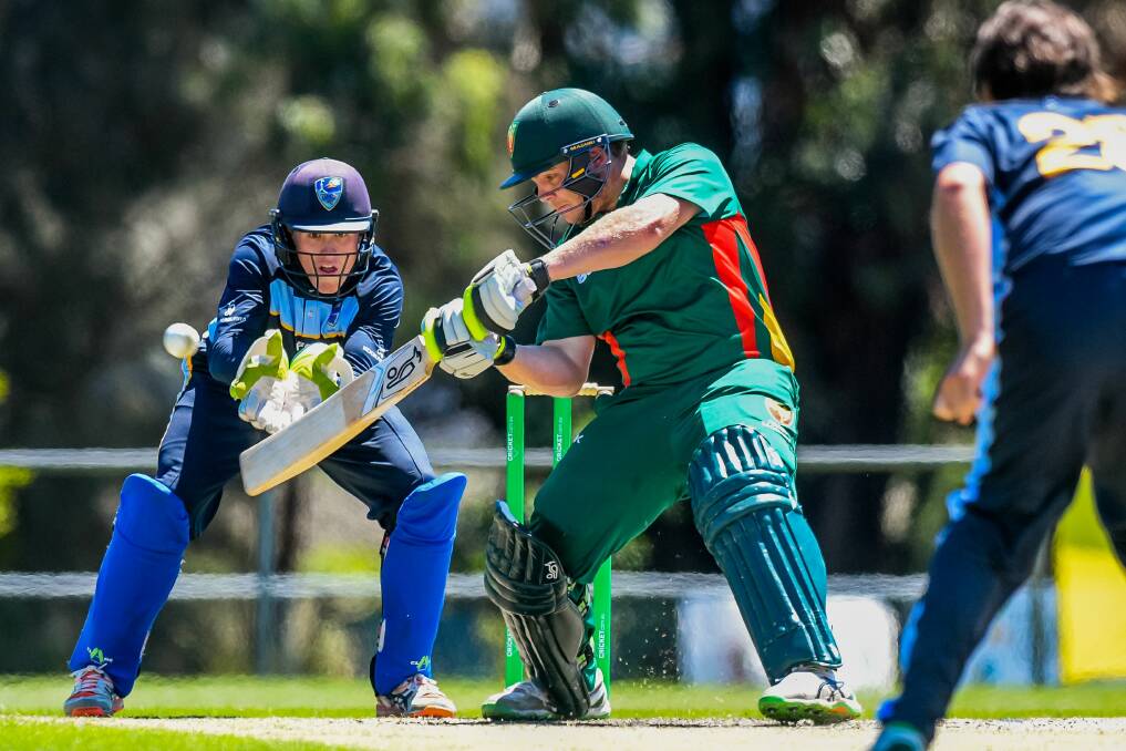 TEXTBOOK SHOT: Batsman Jarrod Freeman gets back and across to cut against ACT-NSW Country on Sunday at Windsor Park. Pictures: Phillip Biggs