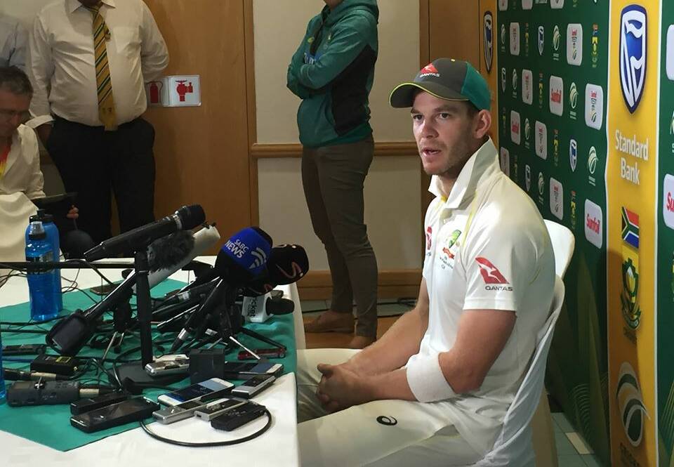 PAINFUL: Australian skipper Tim Paine during day one on the job in the midst of the infamous Cape Town Test. Picture: Andrew Mathieson