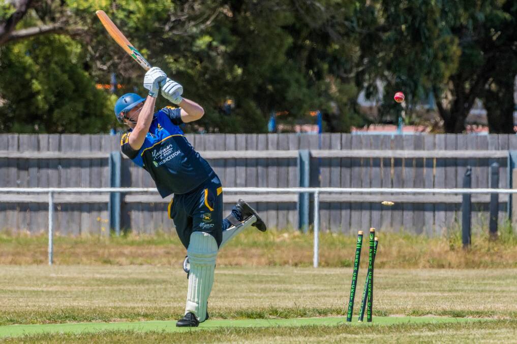 SWIPE: Trevallyn opener Nick Garwood finds his middle stump knocked back against Perth. Picture: Paul Scambler