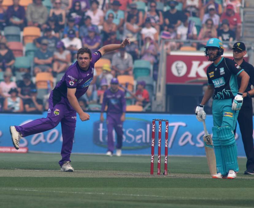 COME IN SPINNER: Jarrod Freeman in his BBL debut for Hobart Hurricanes on Tuesday against Adelaide Strikers at Bellerive Oval. Picture: Rick Smith