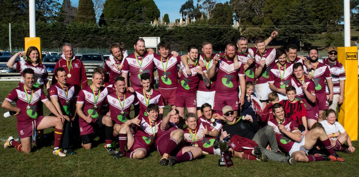 WINNERS: Eastern Suburbs pose under the posts following its Tasmanian Rugby Union second division grand final win over Launceston. Picture: Solstice Digital