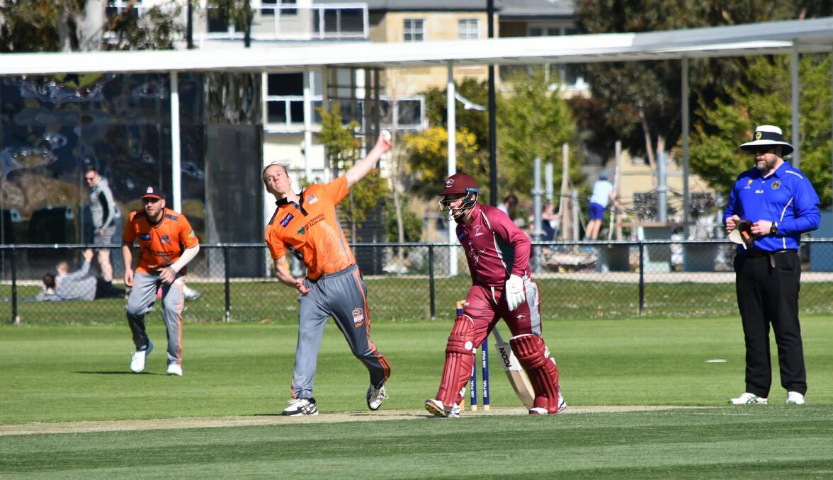 FULL ON: Greater Northern Raiders spearhead James Beattie gets back into delivery stride for last week's Clarence opener. Picture: Cricket Tasmania