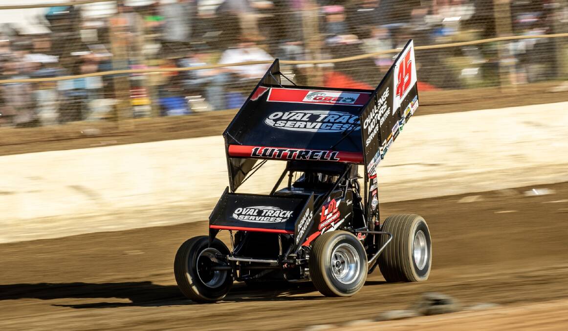 ON TRACK: Kurt Luttrell crosses the line after winning the first heat of the Sprintcars. Picture: Angryman Photography