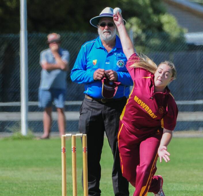 SEAM UP: Mowbray bowler Jordan Hayes sends down one of her deliveries that picked up three wickets against Latrobe in Sunday's clash at Youngtown. Pictures: Paul Scambler 