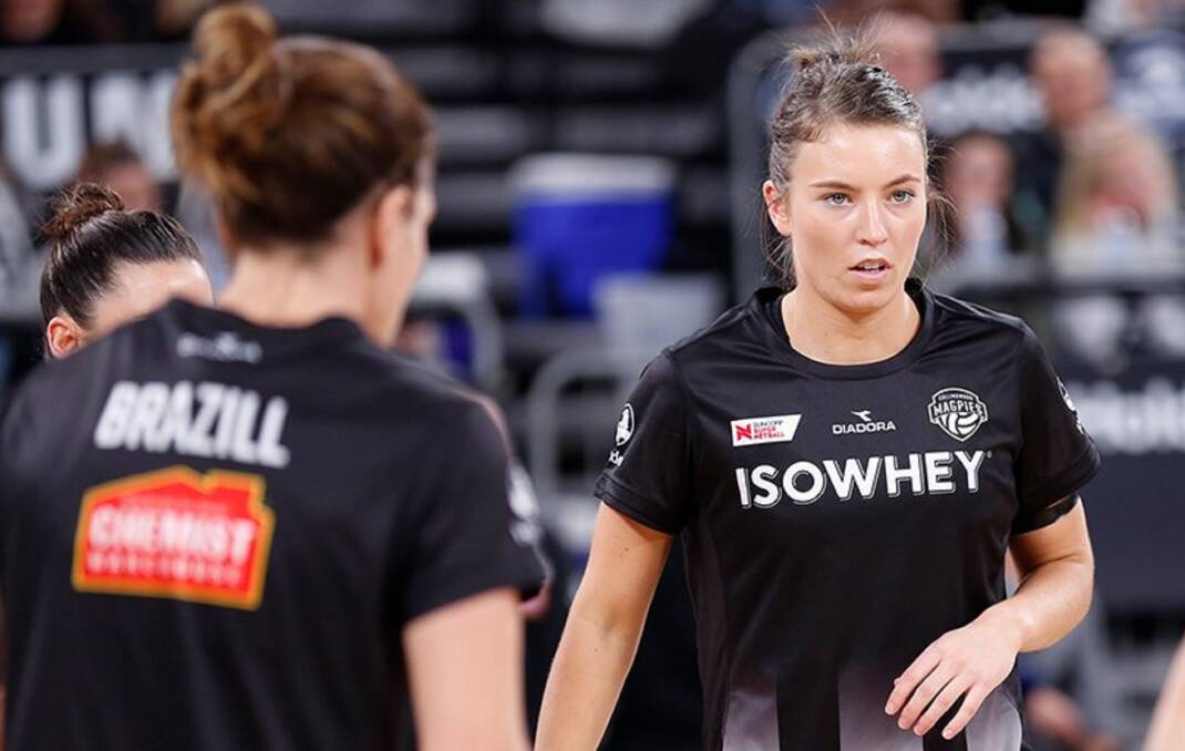 BACK WHEN: Tasmanian Kelsie Rainbow in warm-ups for Collingwood Magpies at her much-anticipated Super Netball debut. Picture: Magpies Netball