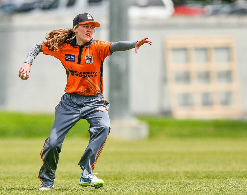 BOUNDARY BUSTER: Raiders fielder Meg Radford throws one back from the deep in Sunday's clash with Lindisfarne.