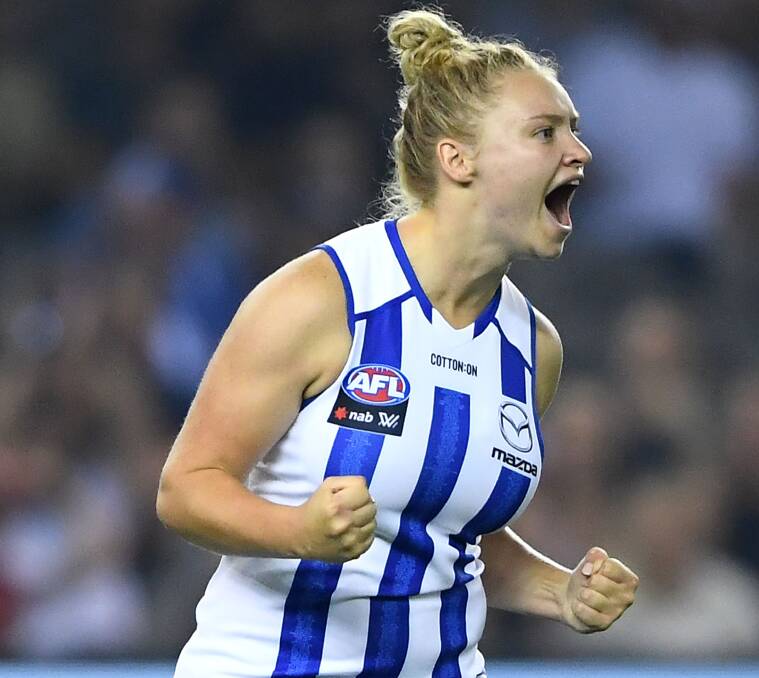 GET EXCITED: Daria Bannister has re-signed with North Melbourne for another AFLW season after returning from a long-term knee injury. Pictures: AFL Images