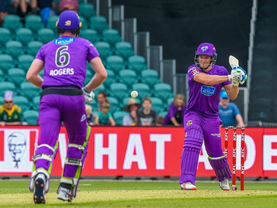 SWING HARD: South African David Miller was in the zone for the Hobart Hurricanes amid a scintillating 90 in the Big Bash clash at UTAS Stadium on Sunday. Pictures: Phillip Biggs