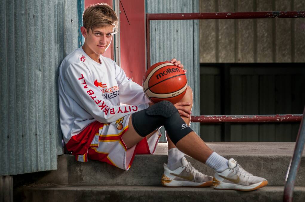 BIG STEPS: Trevallyn basketballer Laccie Maynard shows his form that has local basketball fans all raving over the teenager. Picture: Phillip Biggs