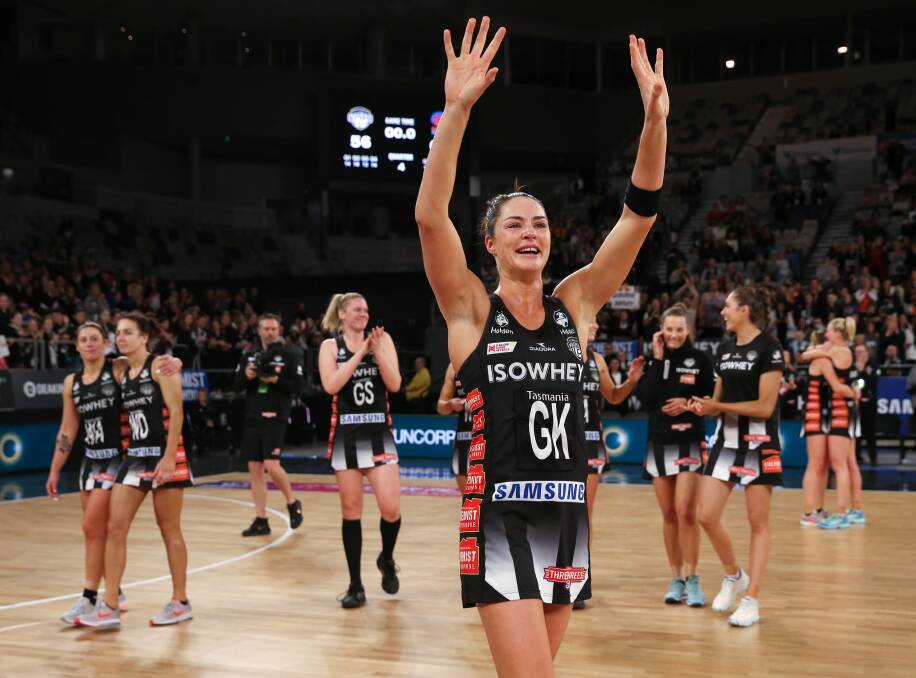 LOVE YOU: Collingwood Magpies fan favourite Sharni Layton waves a tearful goodbye to the Melbourne crowd at the defender's farewell game last year. Picture: AAP