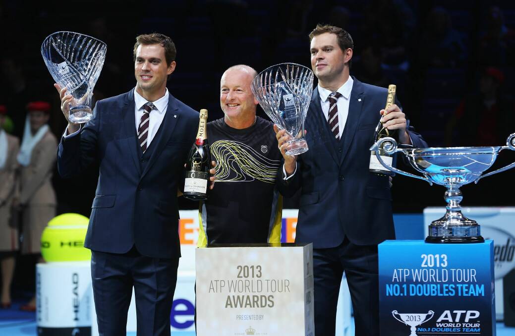 PERFECTION: Coach David Macpherson reflects with Mike and Bob Bryan on being awarded the top ATP doubles team for 2013. Pictures: Supplied