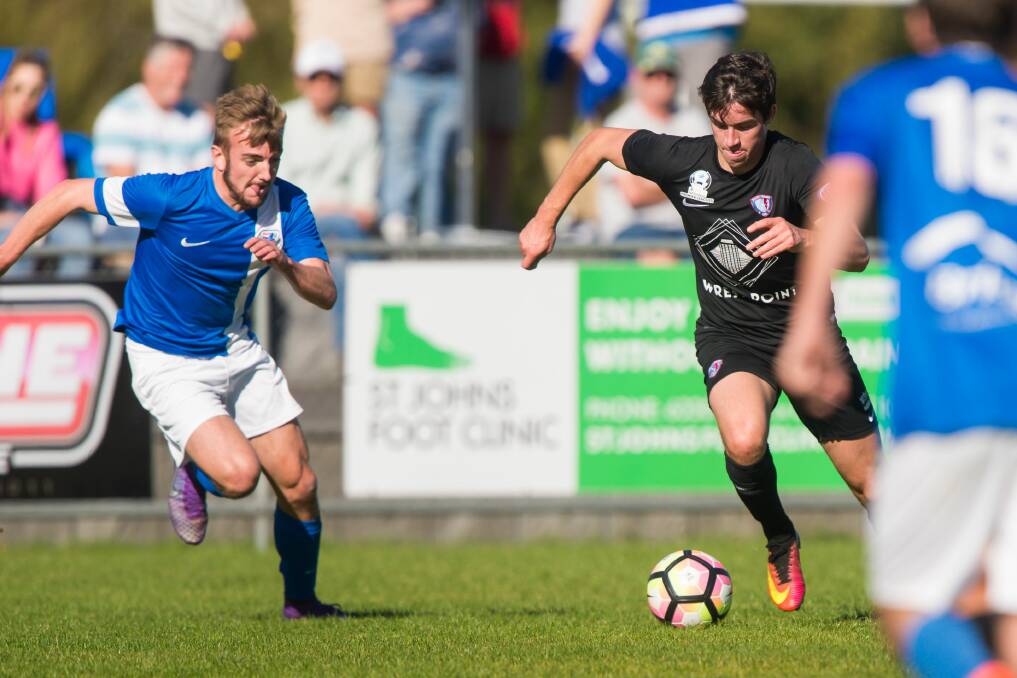 CATCH US IF YOU CAN: Launceston United's defence was stretched when South Hobart came to town in a 12-0 rout at Birch Avenue. Pictures: Phillip Biggs