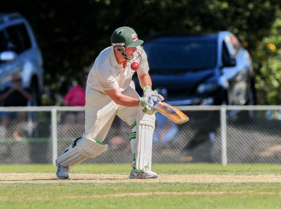 CLOSE CALL: Launceston batsman Rowan Smith cops a sharp delivery off the front foot against South Launceston on Sunday. Picture: Paul Scambler