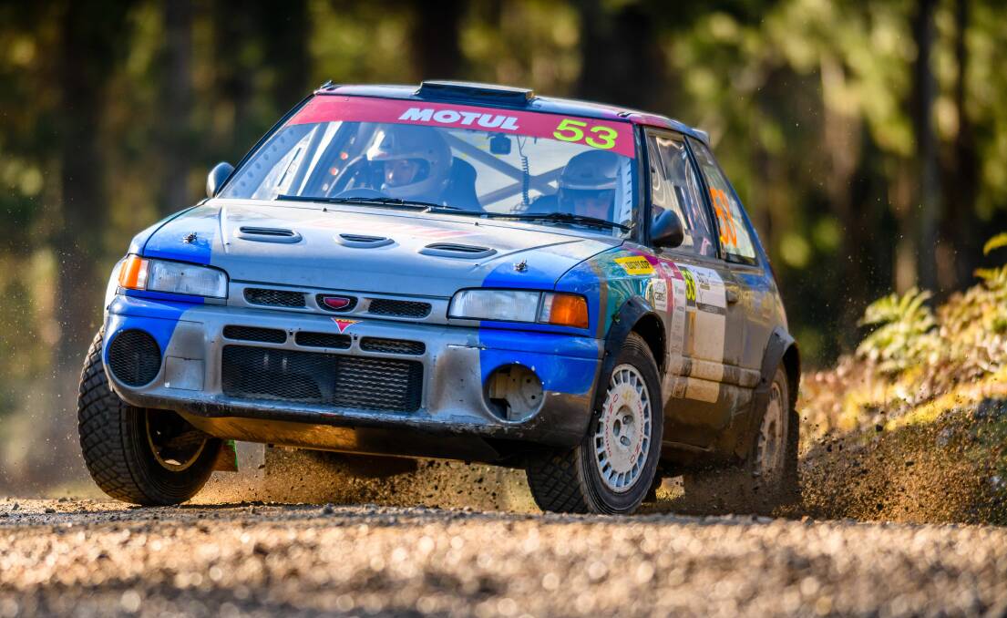 I'LL BE BACK: Tim Auty finds the edge of the dirt road in last year's rally.