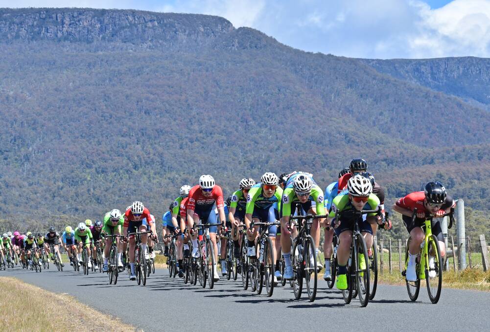 TASSIE ON SHOW: A picturesque backdrop greets the Tour of Tasmania riders on day three around the Mt Poatina climb. Picture: Stephen Harman