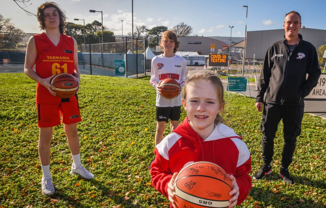 READY: LBA president Craig Gibson and his children, Aiden, 15, Logan, 12, and Cassidy, 8, set for a Elphin Sports Centre return. Picture: Paul Scambler 