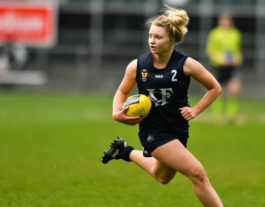 ON THE BURST: Launceston's Daria Bannister covers plenty of ground, now set to make her AFLW debut for the Western Bulldogs.