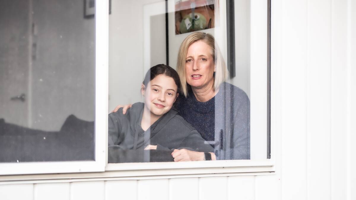 Senator Katy Gallagher at home in quarantine with daughter Evie who recently contracted COVID-19. Picture: Karleen Minney