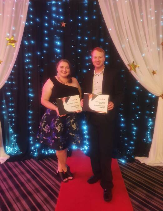 WINNERS: Tamar Valley Rotaract Secretary Brooke Farrelly and Central Coast Rotaract Vice President Kiel Hackett accepting their awards. Picture: Contributed.
