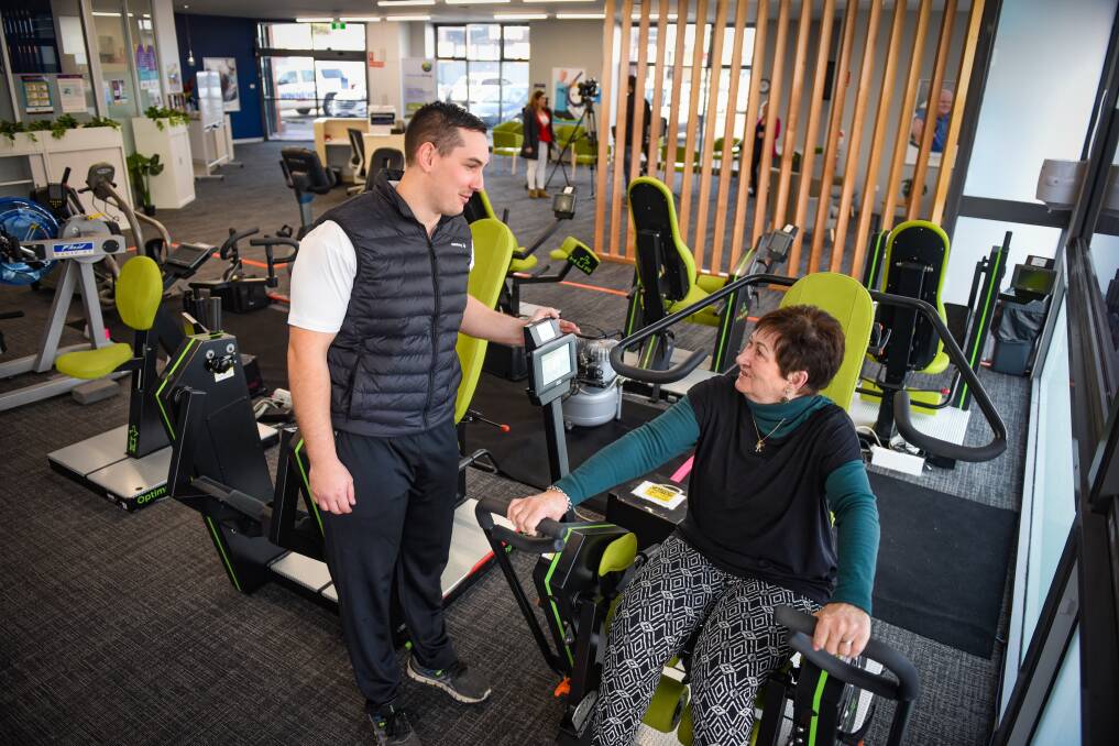 FITNESS FOCUS: Exercise Physiologist Matthew Fulton getting back into it with Frances Castles at the Launceston Wellness Centre on Monday. Picture: Paul Scambler. 