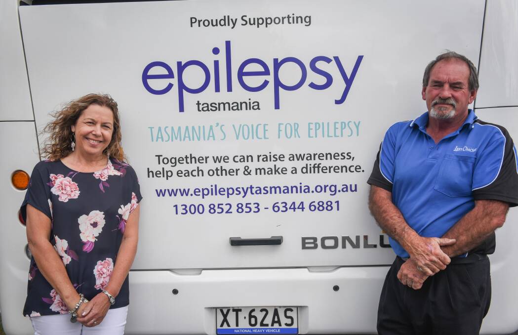 RAISING AWARENESS: Glenda and Darrell Lee, owners of Lee's Coaches and East Tamar Bus Lines, are supporting Epilepsy Awareness Month. Their newest bus has been named 'Miss Lila' after their seven-year-old granddaughter who lives with Epilepsy. Picture: Paul Scambler