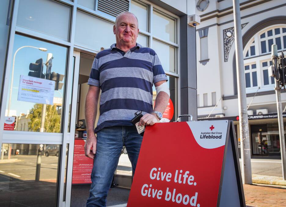 GIVING GENEROUSLY: David Logan said about 880 millilitres of plasma was extracted when he made his 129th donation at the Australian Red Cross Lifeblood donor centre in Launceston recently. Picture: Paul Scambler.
