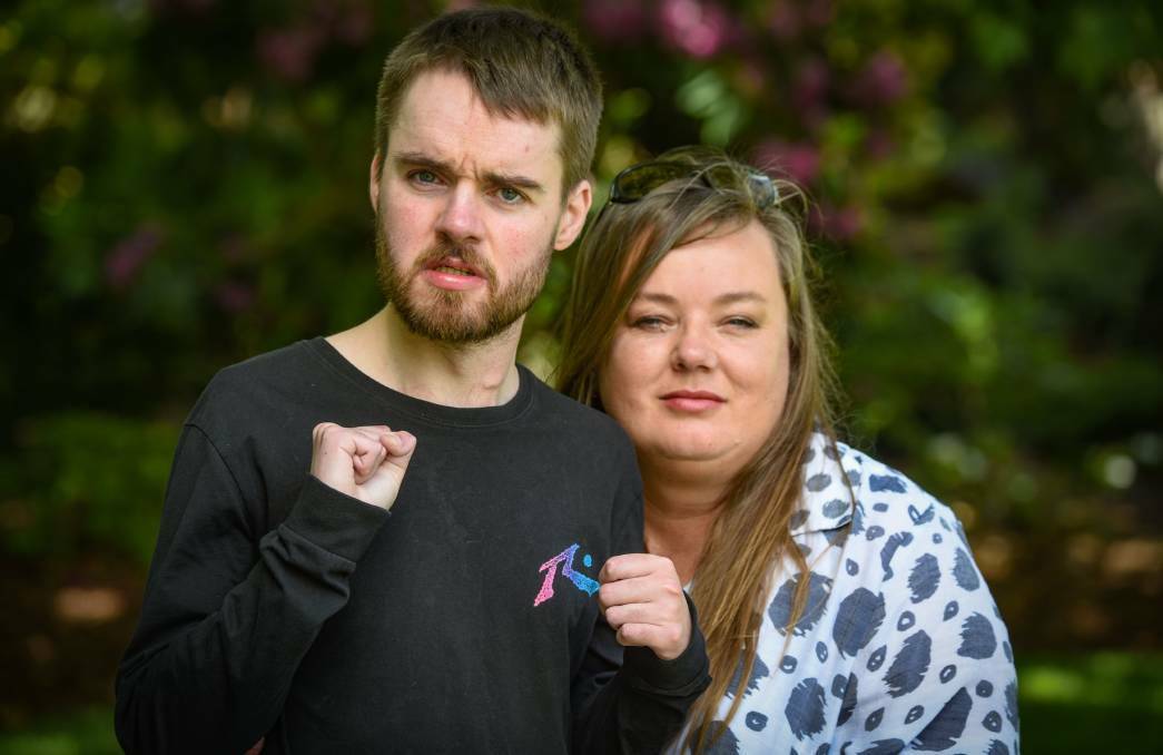 PASSIONATE ADVOCATE: Cannabis Awareness Tasmania founder Lyn Cleaver (right) said her son Jeremy (left) who has severe refractory epilepsy. Picture: Paul Scambler