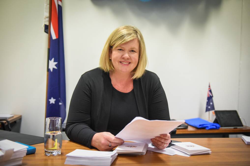 ANNIVERSARY: Bass MHR Bridget Archer working at her office in Launceston on Monday. Picture: Paul Scambler.