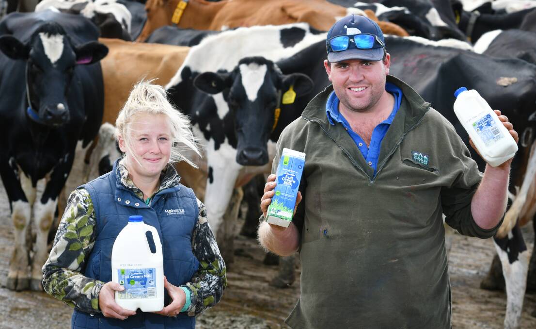 Dairy farmers Brighid Worldon and Ryan Langley, of South Riana