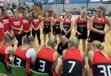 Launceston Tornadoes coach Sarah Veale addresses her group at Elphin Sports Centre on Friday night. Picture by Brian Allen 