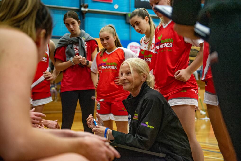 TASSIE READY: Tornadoes coach Sarah Veale with instructions for her team during their opening round win against Hobart Chargers. Picture: Paul Scambler