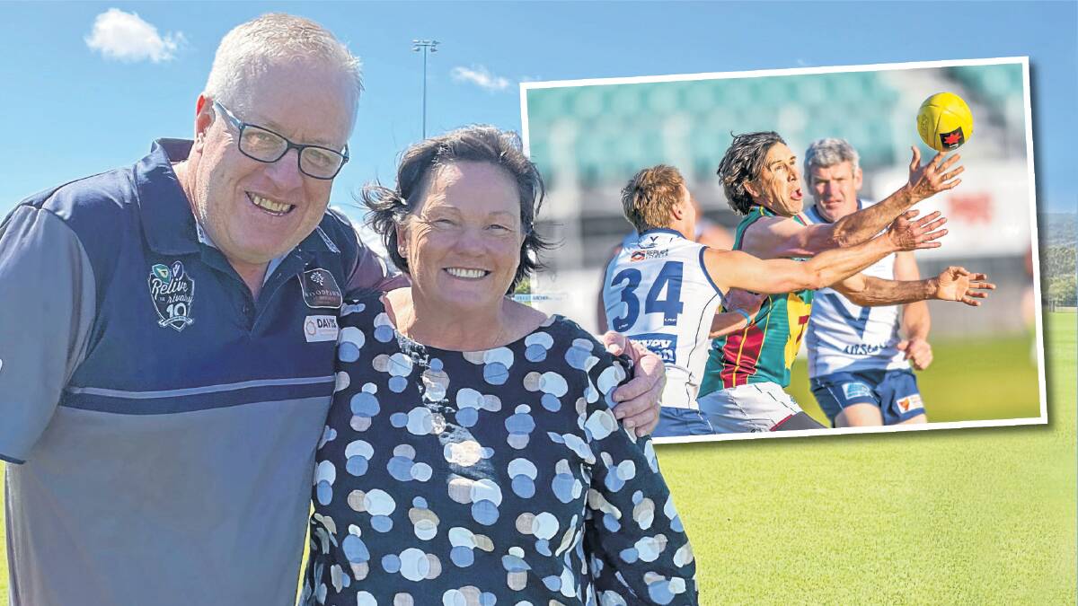 Relive the Rivalry founder Jaimes Wiggins and George Town Football Club president Lynette Burt. Insert: The match at UTAS Stadium in 2017. Pictures by Brian Allen, Phillip Biggs