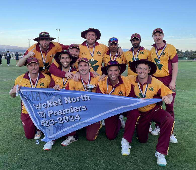 Westbury celebrate winning the 2023-24 Cricket North Twenty20 grand final against Riverside at Windsor Park. Picture by Brian Allen