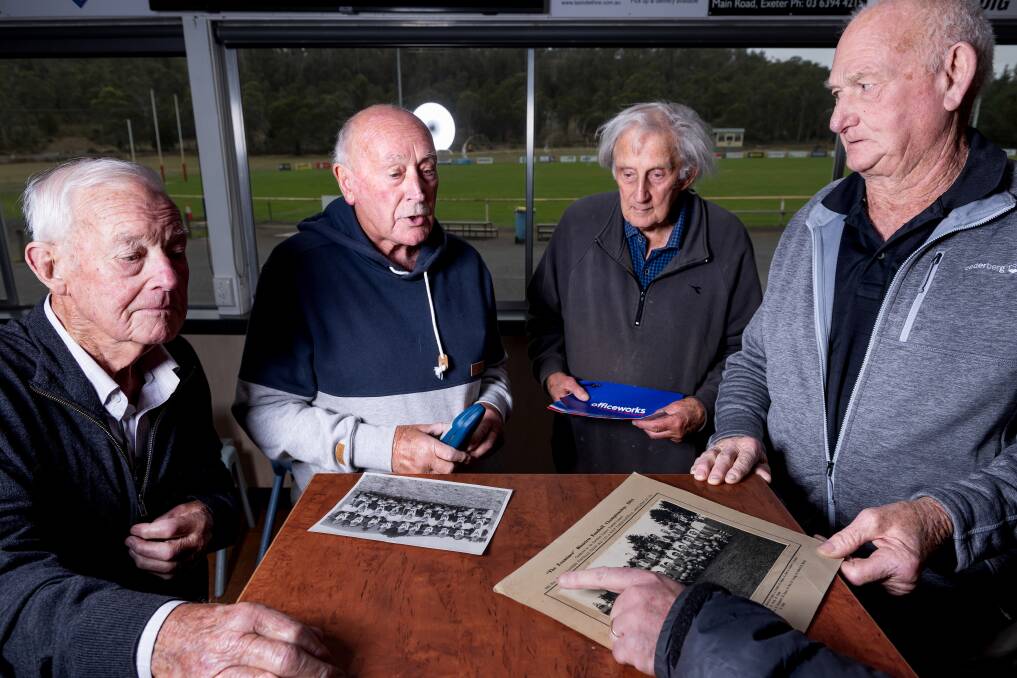 Former Exeter and Bridgenorth player Mike Squires, former Exeter player Mike James, Bridgenorth seven-time premiership player Alvyn Scolyer and Peter Turmine with West Tamar representative photos. 