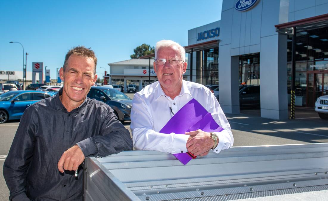 TALKING UP BID: Former Hawthorn coach Alastair Clarkson and AFL taskforce member Errol Stewart met with club presidents and coaches in Launceston on Thursday. Picture: Paul Scambler