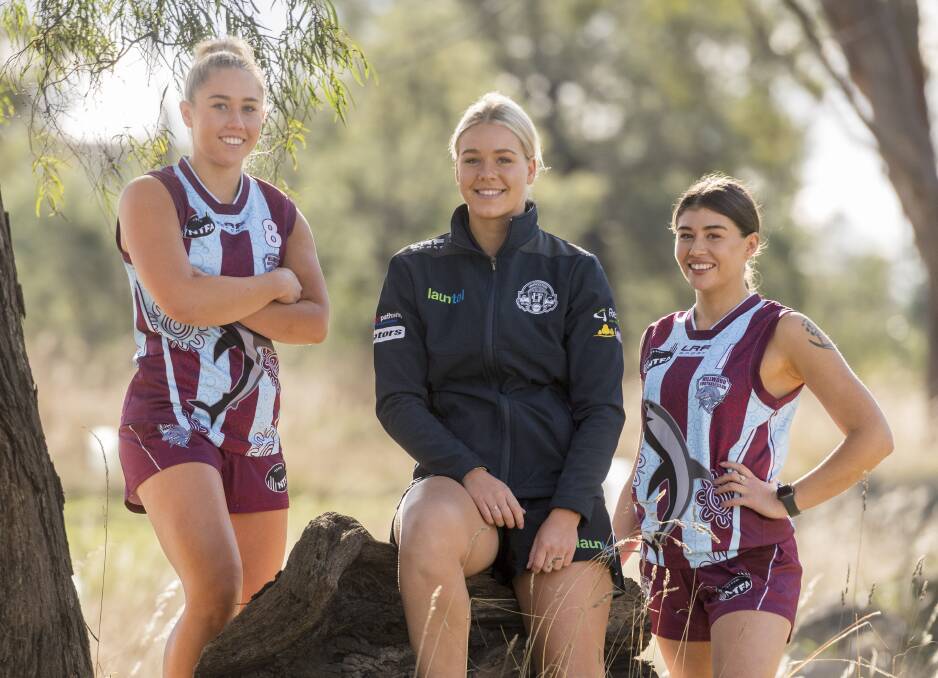 EXCITED FOR CLASH: Hillwood's Sian Beeton, Launceston's Georgia Hill, and Hillwood's Janaha Beeton ahead of NTFA Aboriginal Round. Pictures: Phillip Biggs