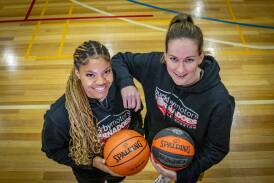 Launceston Tornadoes American import Trinity Oliver and Keely Froling at Elphin Sports Centre on Wednesday. Picture by Paul Scambler 