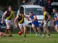 Rocherlea's Braydon Bassett chasing down the ball at Youngtown Oval in 2023. He will reach his 100th senior game on Saturday. Picture by Paul Scambler