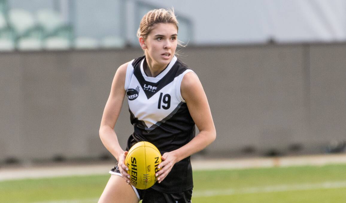 IN THE MIX: Launceston's Madi Brazendale, pictured during an NTFAW representative game, is considered a strong chance to be drafted. Picture: Phillip Biggs 