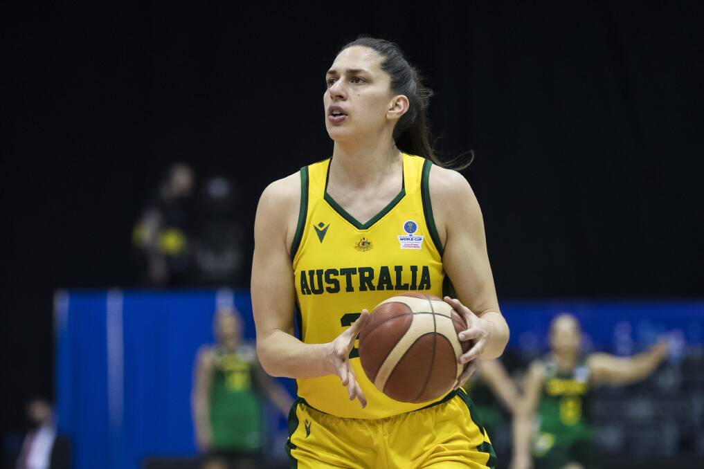 PRIZED RECRUIT: Opal Marianna Tolo warms up before the FIBA world cup qualifying match between Australia and Brazil this year in Belgrade. Picture: Nikola Krstic/MB Media/Getty Images 