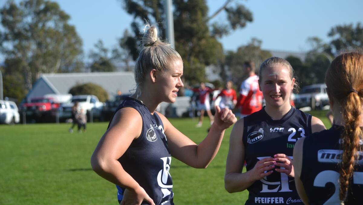 REFLECTING ON QUARTER: Launceston captain Georgia Hill and teammate Hayley Older during a break earlier this year. Hill played well against OLs last weekend. Picture: Brian Allen 