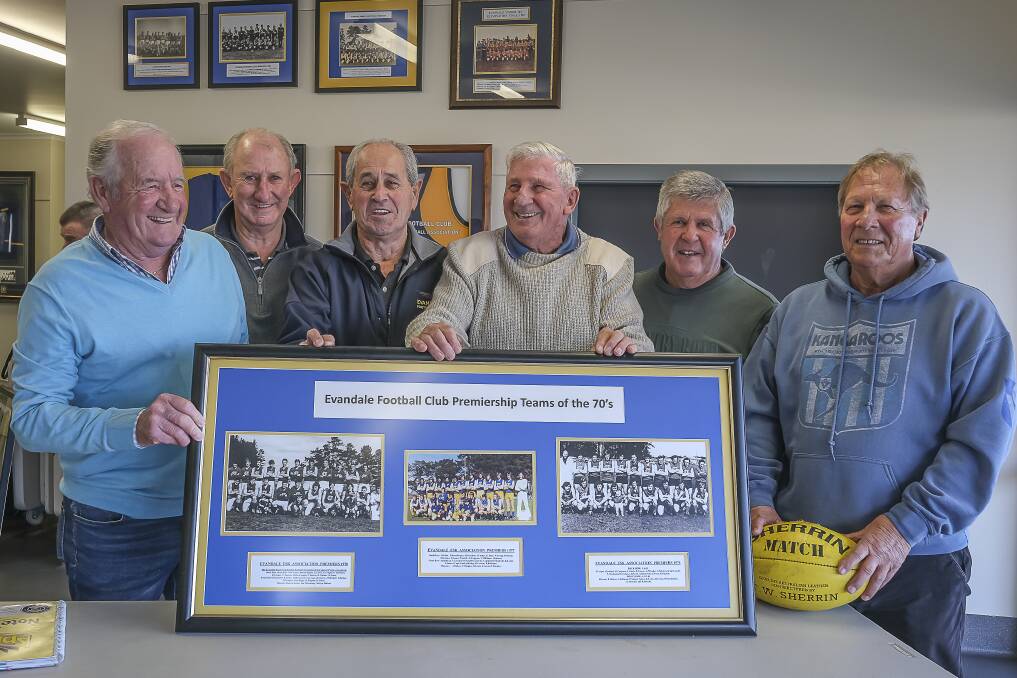 ALL SMILES: Evandale club legends Tony Leonard, Gary Colgrave, Kevin Lewis, Ron Walker, Michael Cottam and Des Rigby. 