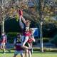 HIGH FLYING: Old Scotch's Jasper Krushka takes a mark over teammate Connor Bryant at University Oval on Saturday. The Thistles defeated UTAS. Pictures: Paul Scambler