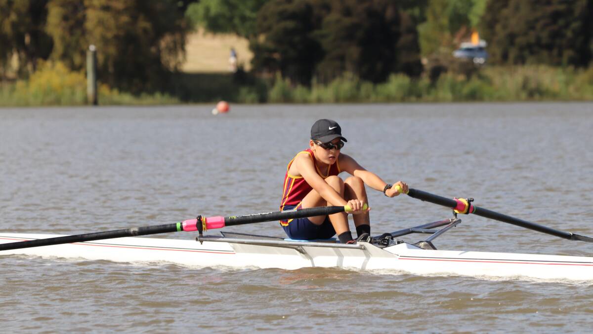 YOUNG ROWER: Riverside High's Harvey Young on the Tamar. Picture Brett Jarvis